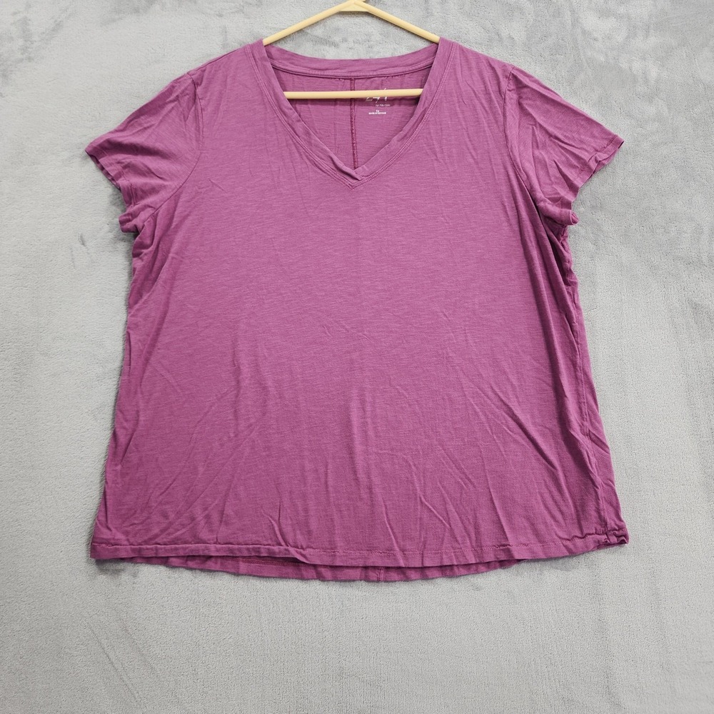 24/7 By Maurices Top Women 1X Purple V-Neck Short Sleeve Cotton Modal Tee Casual